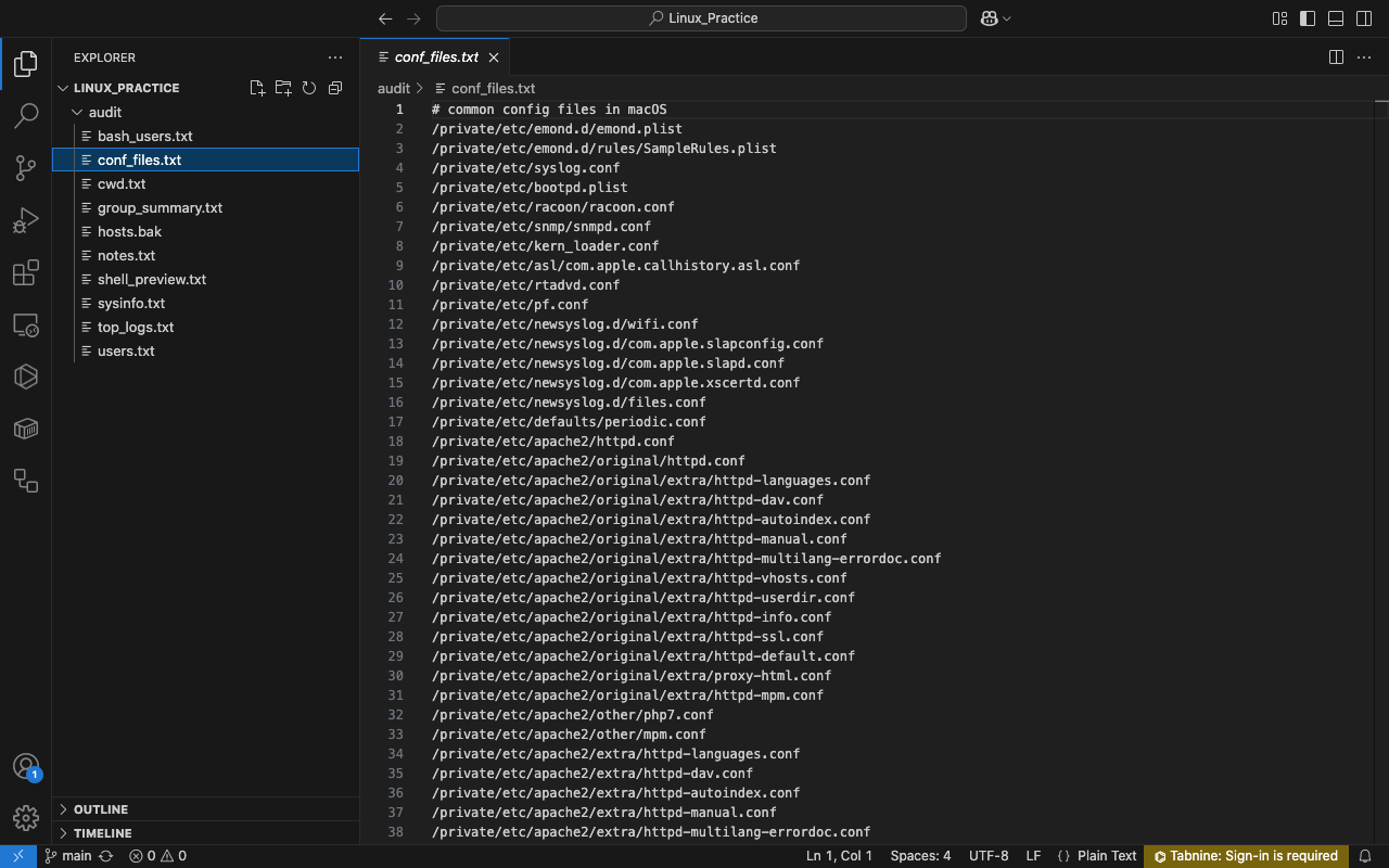 Linux Practice Output